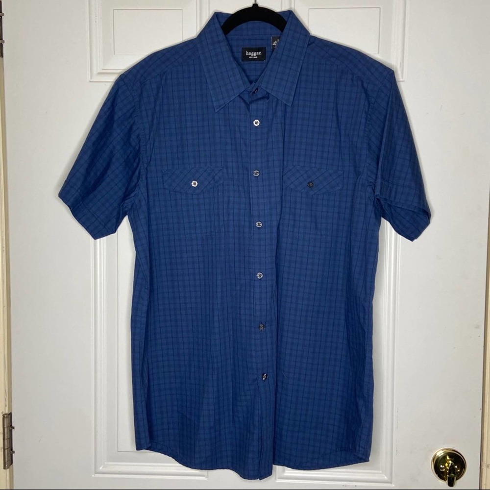 Haggar blue button up short sleeve shirt size XL
